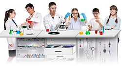 Contenido laboratorio didáctico integrado básico Imagen de laboratorios integrados de física, química y biología para educación, con tres modelos: Laboratorio didáctico integrado básico, Laboratorio modular integrado avanzado y Laboratorio escolar integrado catedrático, ideales para enseñanza científica completa.