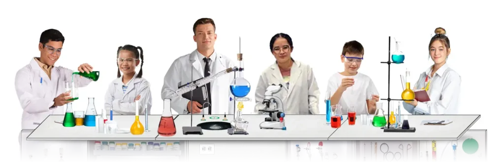 Imagen de fondo niños experimentado en laboratorio portátil