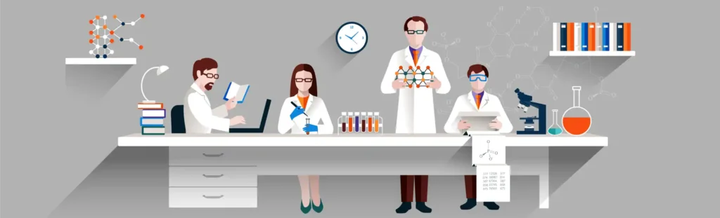 Científicos y profesores colaborando en el diseño e ingeniería de laboratorios portátiles para colegios. Ideación y desarrollo de soluciones educativas experimentales innovadoras.