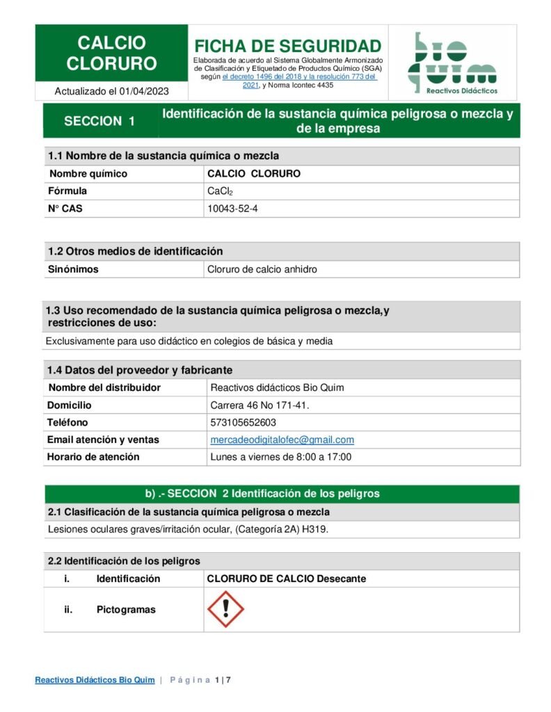 thumbnail of CLORURO DE CALCIO D