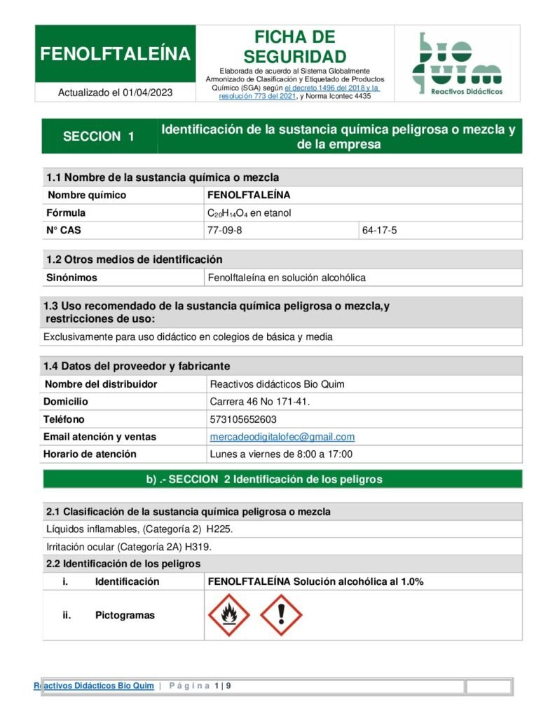 thumbnail of FENOLFTALEÍNA Solución alcohólica