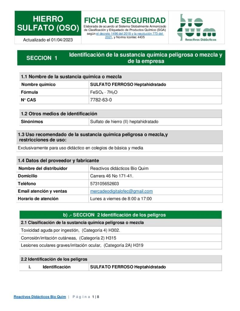 thumbnail of HIERRO SULFATO HIDRATADO