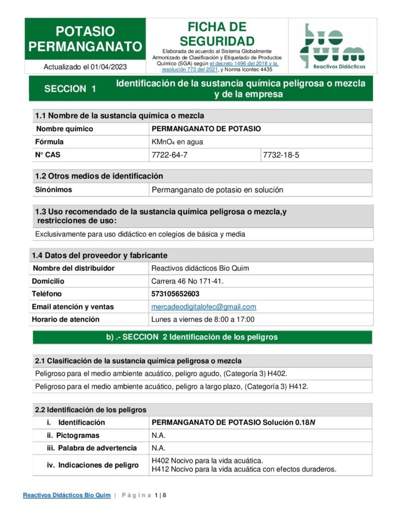 thumbnail of POTASIO PERMANGANATO SOL.