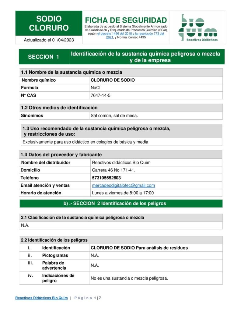 thumbnail of SODIO CLORURO