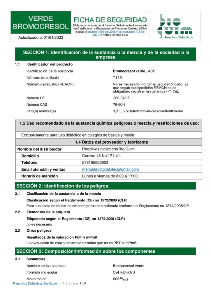 thumbnail of VERDE DE BROMOCRESOL